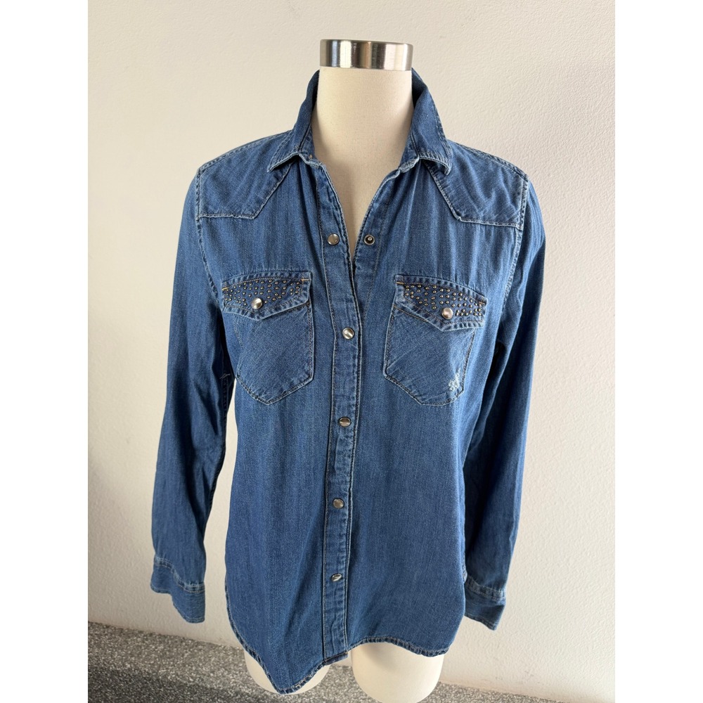 Gap 1969 Womens Medium Denim Shirt Blue Chambray Long Sleeve Snap Up Western